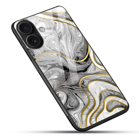 Luxury Black & White Gold Marble Glass Case