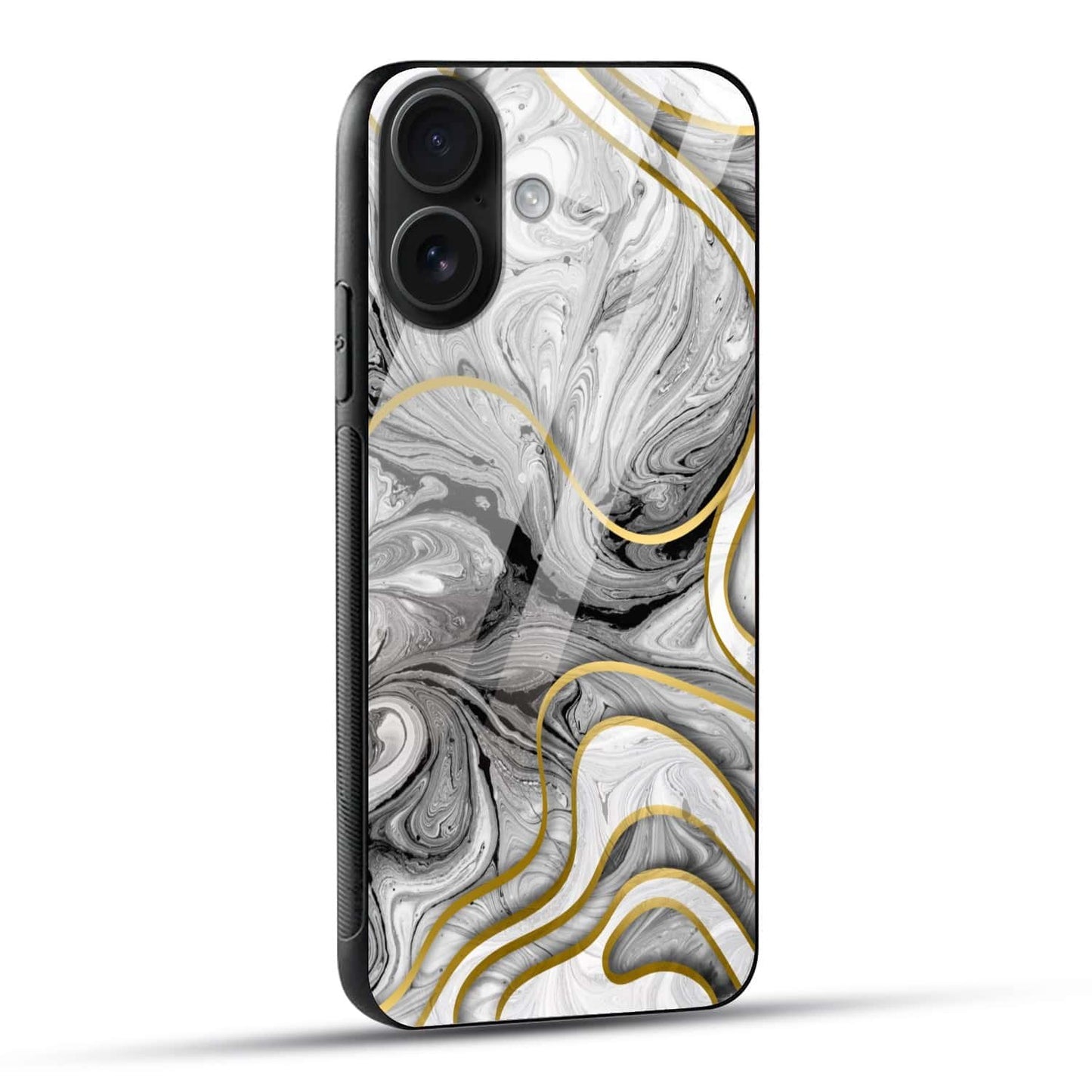 Luxury Black & White Gold Marble Glass Case