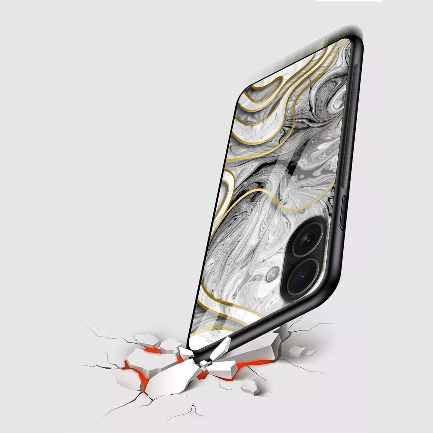 Luxury Black & White Gold Marble Glass Case