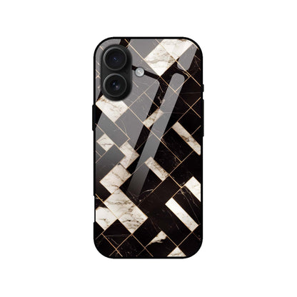 Black Luxe Geometric Marble Tempered Glass Phone Case