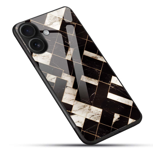 Black Luxe Geometric Marble Tempered Glass Phone Case