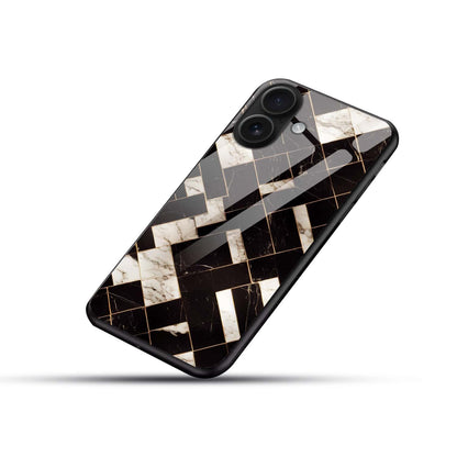 Black Luxe Geometric Marble Tempered Glass Phone Case