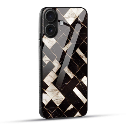 Black Luxe Geometric Marble Tempered Glass Phone Case