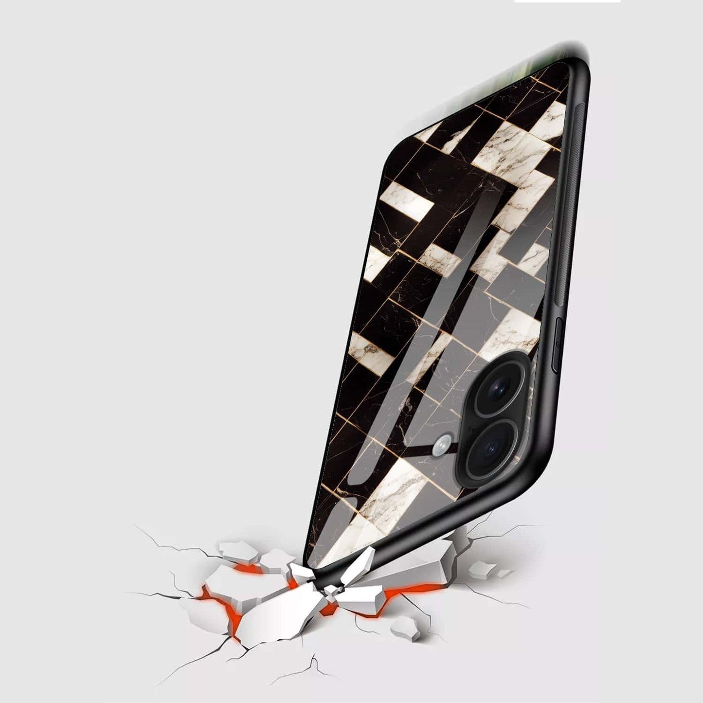 Black Luxe Geometric Marble Tempered Glass Phone Case