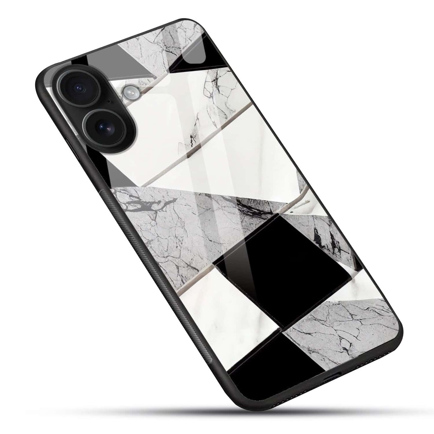 Luxury Black & White Marble Tempered Glass Phone Case