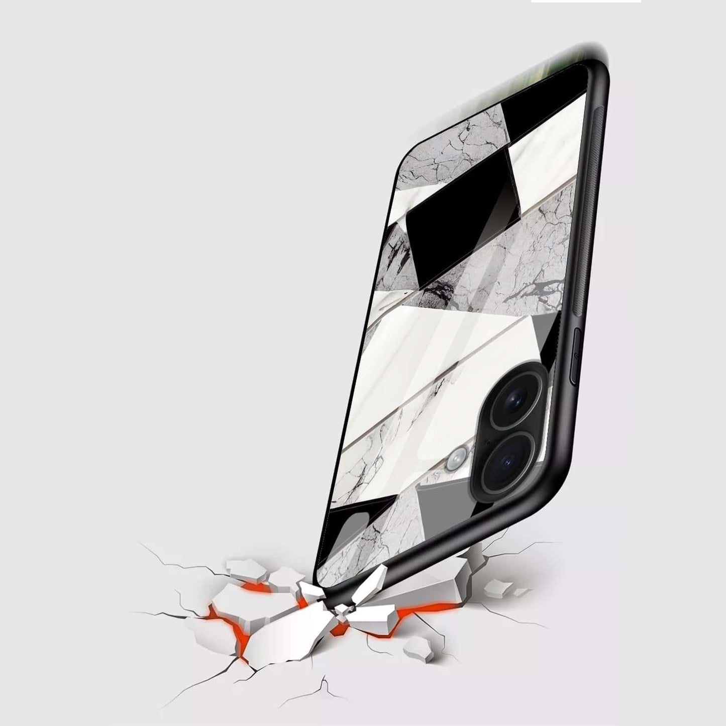 Luxury Black & White Marble Tempered Glass Phone Case