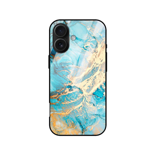 Luxury Blue Gold Marble Glass Case