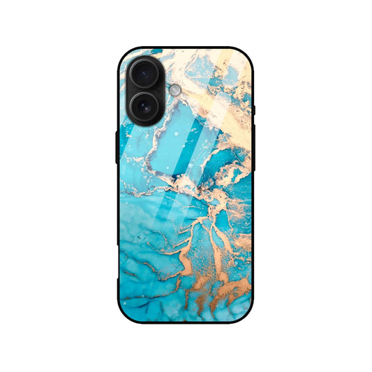 Aqua Blue Gold Marble Glossy Phone Case