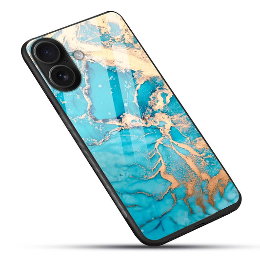 Aqua Blue Gold Marble Glossy Phone Case