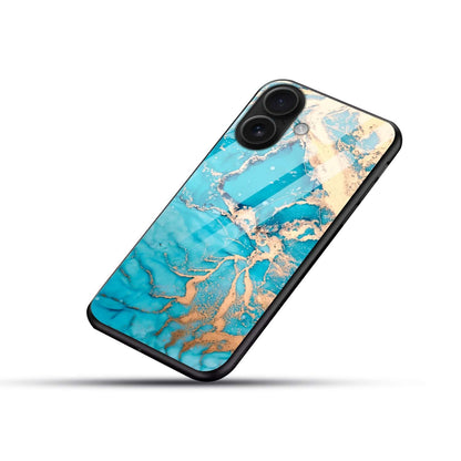 Aqua Blue Gold Marble Glossy Phone Case