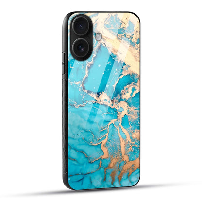 Aqua Blue Gold Marble Glossy Phone Case