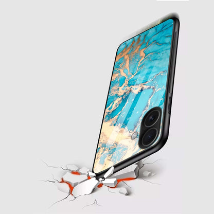 Aqua Blue Gold Marble Glossy Phone Case