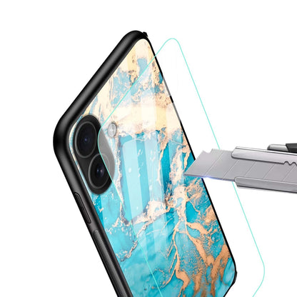 Aqua Blue Gold Marble Glossy Phone Case
