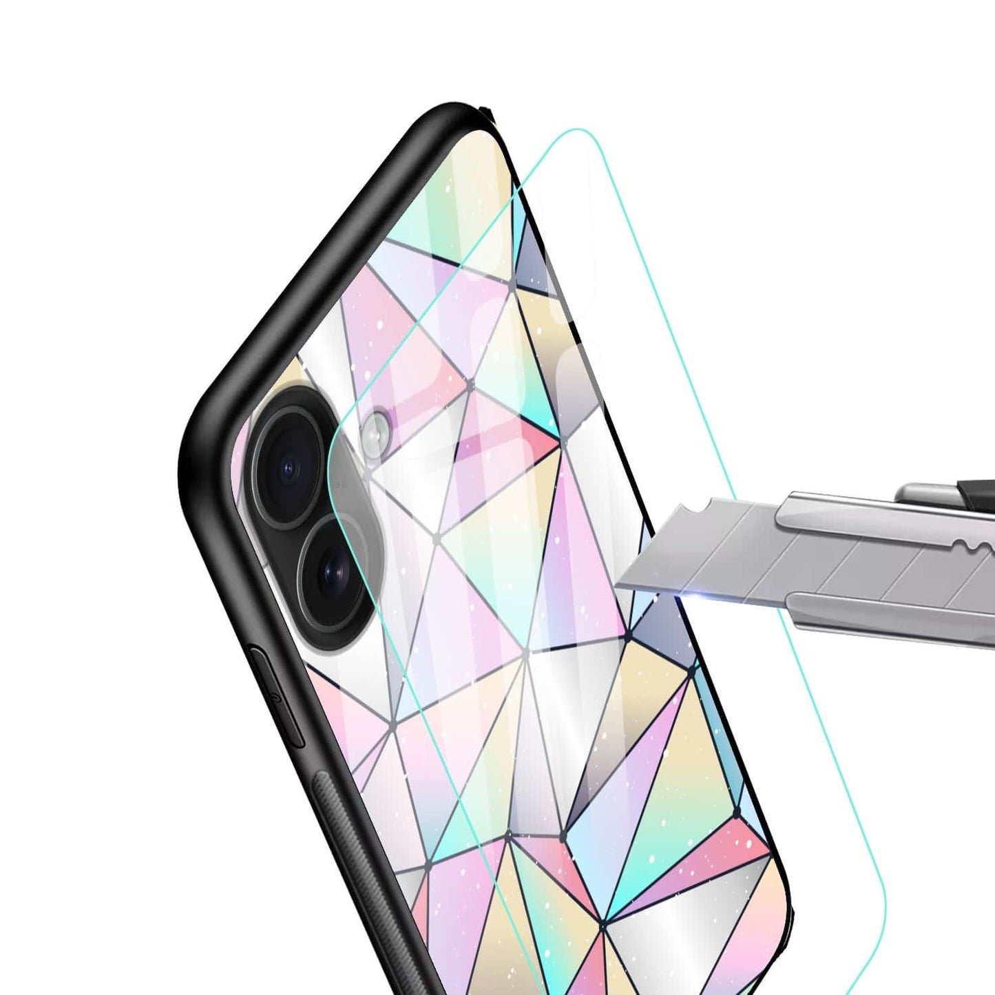 Prism Glow: Holographic Geometric Glass Back Protective Phone Case